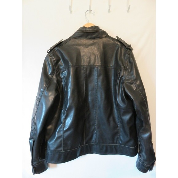 Levi’s Men Faux Leather Jacket Sz M Full Zip Rider Trucker Hooded Motorcycle - Picture 14 of 16